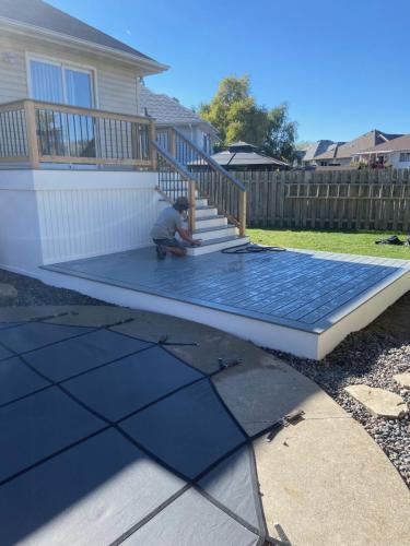 composite deck with azek skirting and risers