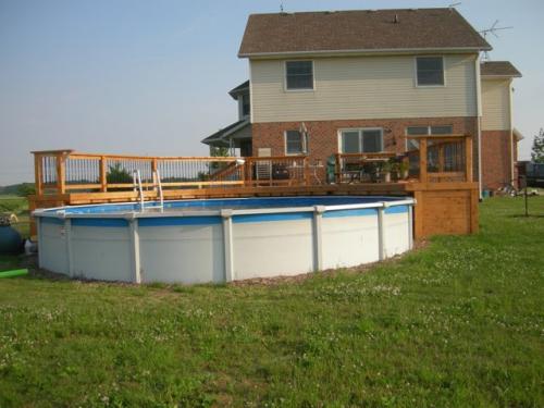 Cedar stained pool deck